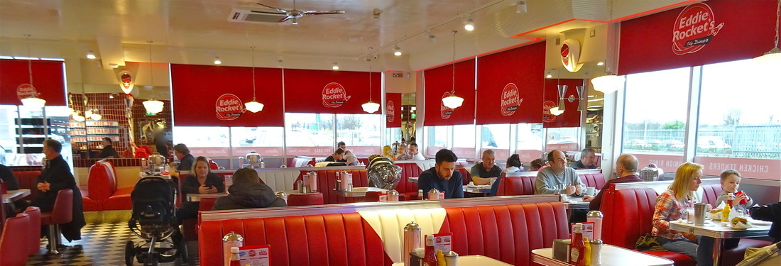 American diner in Ireland with window blinds matching the interior